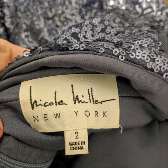 Blue sequined Nicole Miller Gown. - Picture 2 of 4